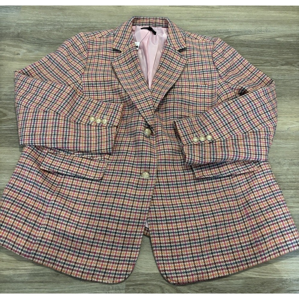 NWT TALBOTS Classic Shetland Blazer Apple Plaid Gold Buttons Wool 22W $199 NEW